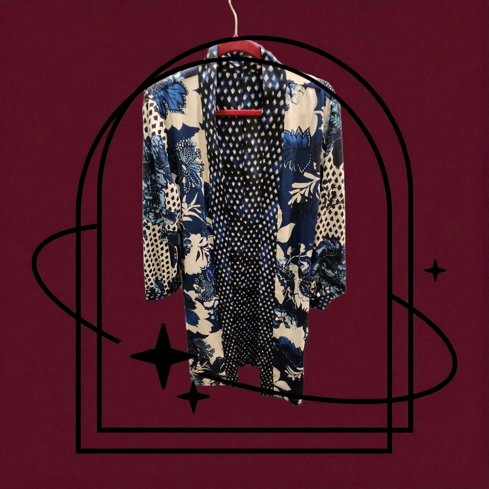 Reversable Duster Cardigan Floral And Poka Dot Pa… - image 2